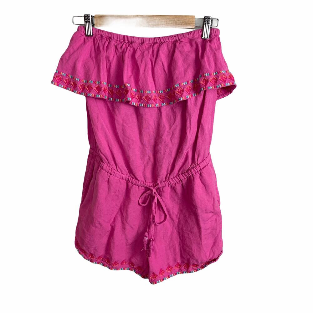 Vineyard Vines Pink Strapless Flounce Peplum Ruffle Shorts Embroider Romper XXS